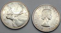 Strieborná minca 25 Centov Kanada 1961 VF, Alžbeta II. - Kliknutím na obrázok zatvorte -
